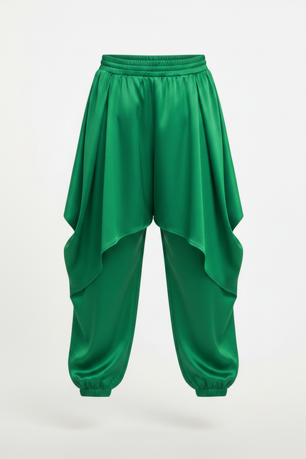Pantalon Jupe Vert Satiné Fluide Bouffant Garçon - vue 3