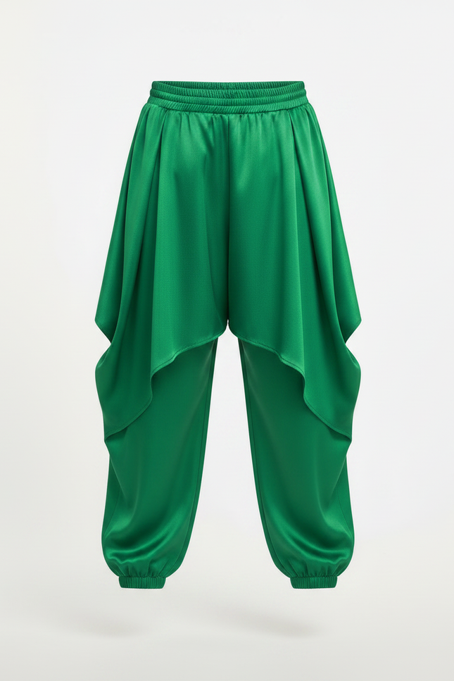 Pantalon Jupe Vert Satiné Fluide Bouffant Garçon - vue 3
