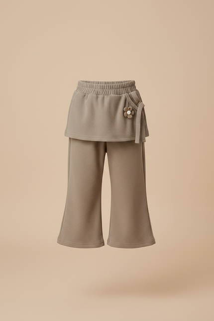 Pantalon Jupe Marron Côtelé Évasé Fleur Fille - Maille - vue 3