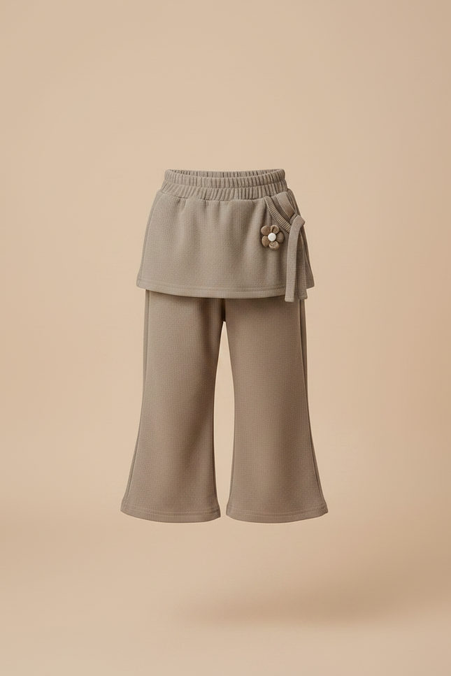 Pantalon Jupe Marron Côtelé Évasé Fleur Fille - Maille - vue 3