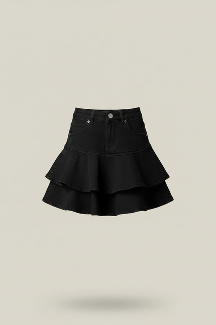 Pantalon Jupe Noir Volants Superposés Fille Moderne - Jean - vue 3
