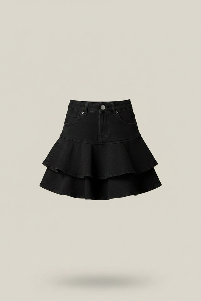 Pantalon Jupe Noir Volants Superposés Fille Moderne - Jean - vue 3