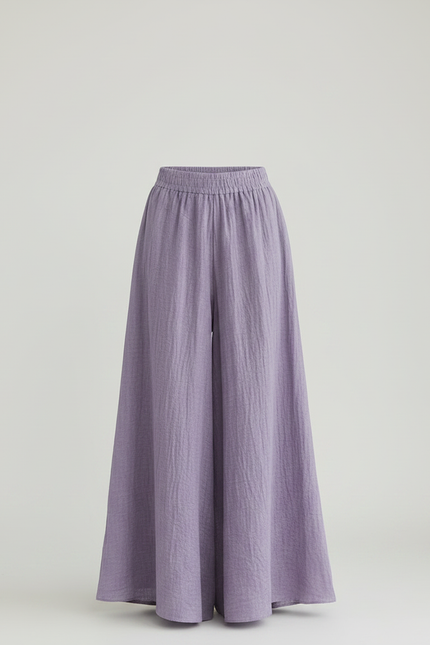 Pantalon Jupe Violet Ample Lin Fluide Décontracté - vue 3