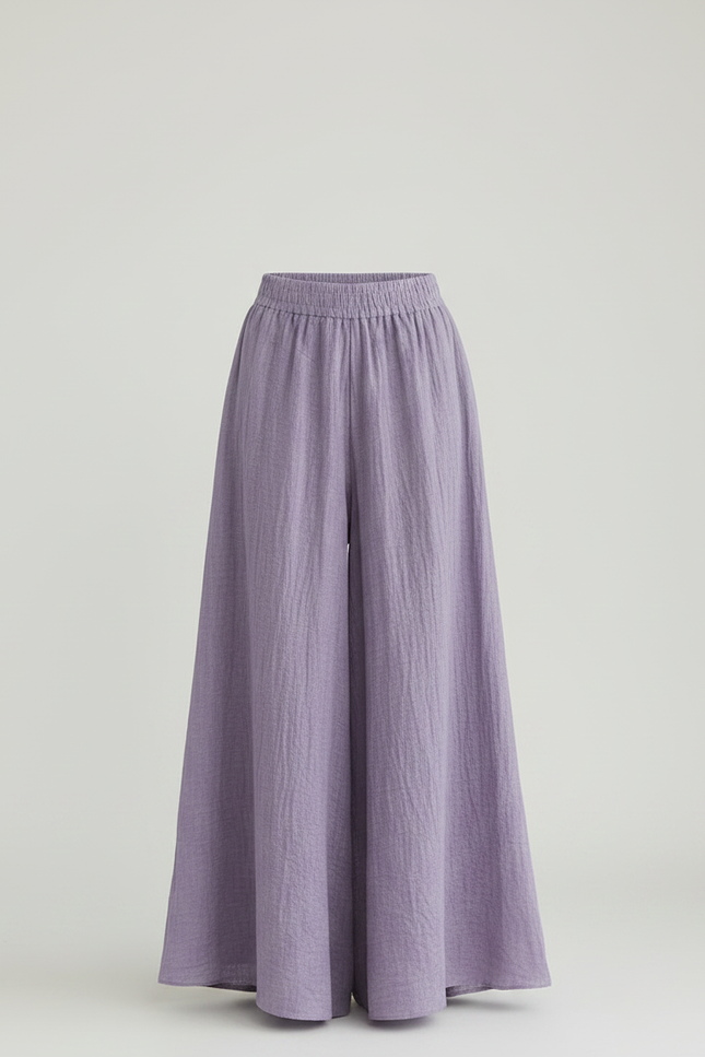 Pantalon Jupe Violet Ample Lin Fluide Décontracté - vue 3