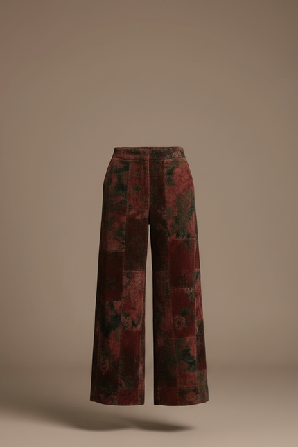 Pantalon Jupe Velours Côtelé Floral Vintage Ample Marron - Cordé - vue 3