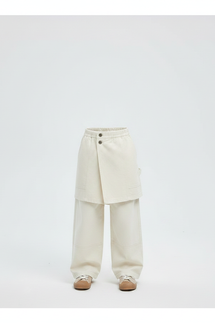 Pantalon Jupe Écru Coton Ample Décontracté Enfant - Beige - vue 3