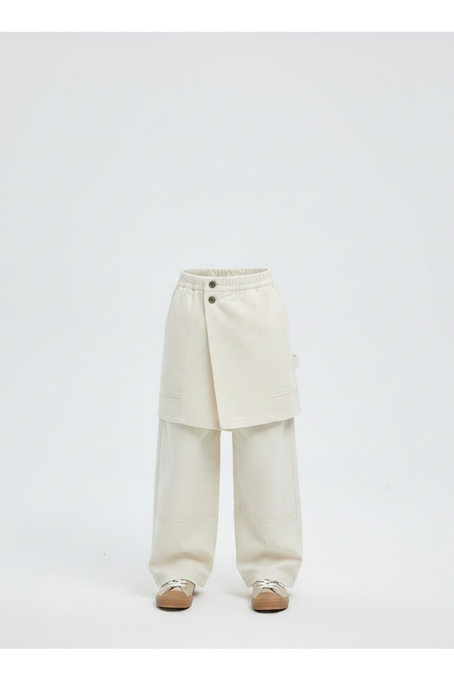 Pantalon Jupe Écru Coton Ample Décontracté Enfant - Beige - vue 3
