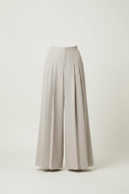 Pantalon Jupe Plissé Ample Long Écru Élégant - Beige Polyester - vue 3