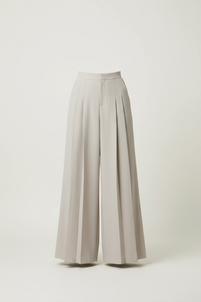 Pantalon Jupe Plissé Ample Long Écru Élégant - Beige Polyester - vue 3