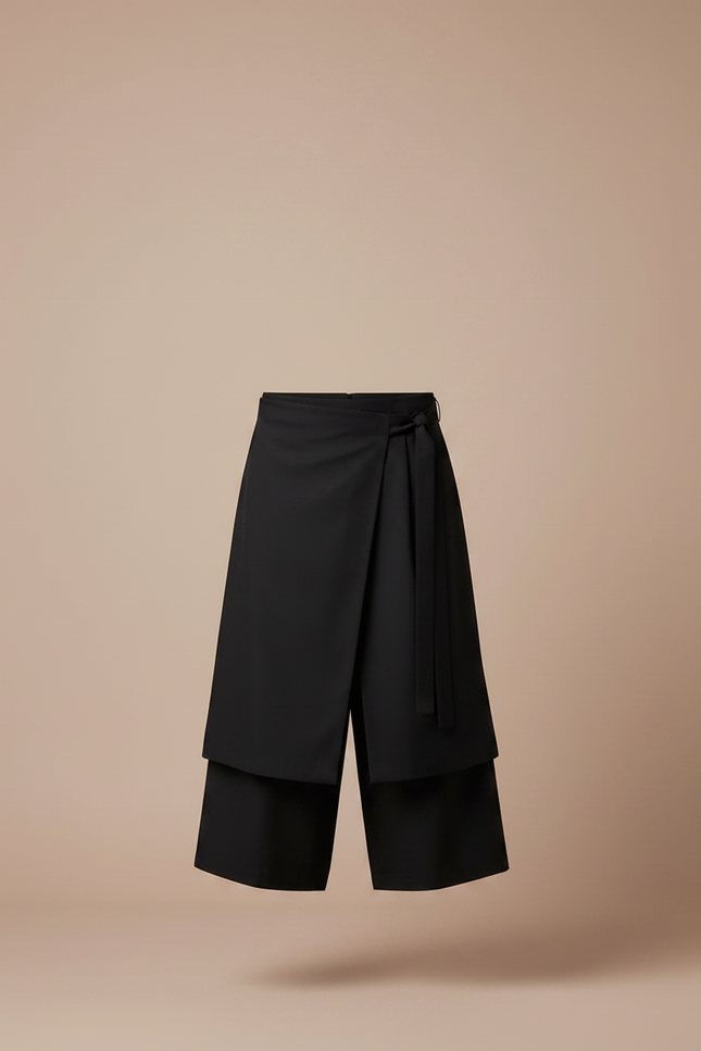 Pantalon Jupe Culotte Noir - Polyester - vue 3
