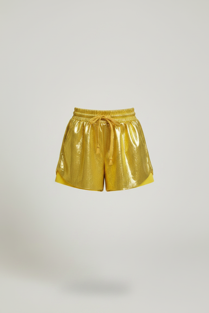 Pantalon Jupe Jaune Métallisé Brillant Enfant - Doré Polyester - vue 3
