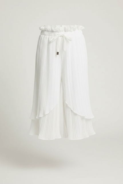 Pantalon Jupe Blanc Plissé Superposé Fluide Enfant - Polyester - vue 3
