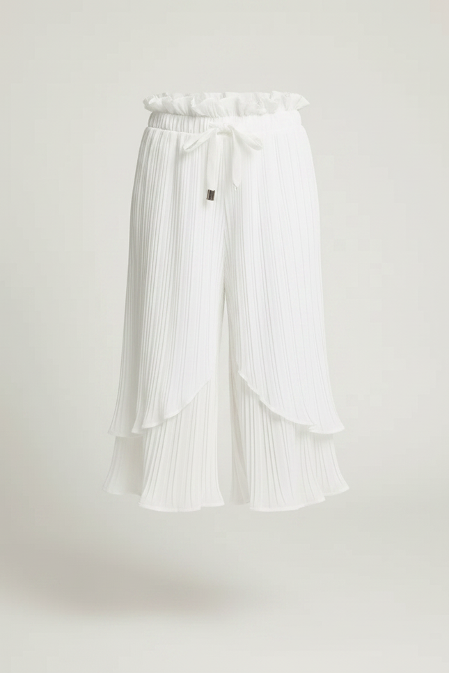 Pantalon Jupe Blanc Plissé Superposé Fluide Enfant - Polyester - vue 3