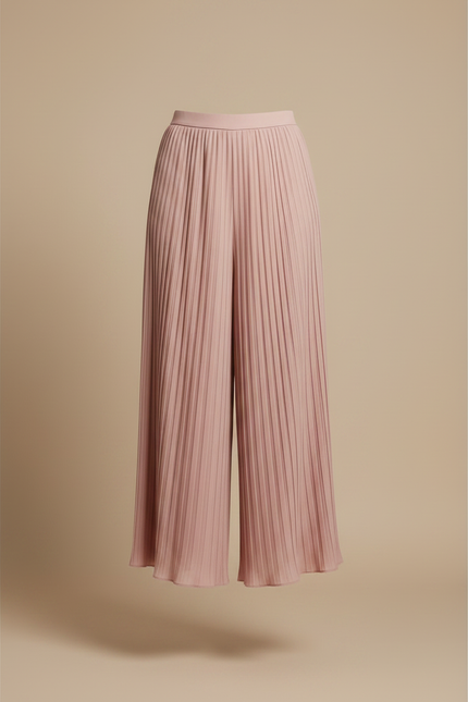 Pantalon Jupe Plissé Rose Poudré Fluide Long Élégant - Polyester - vue 3