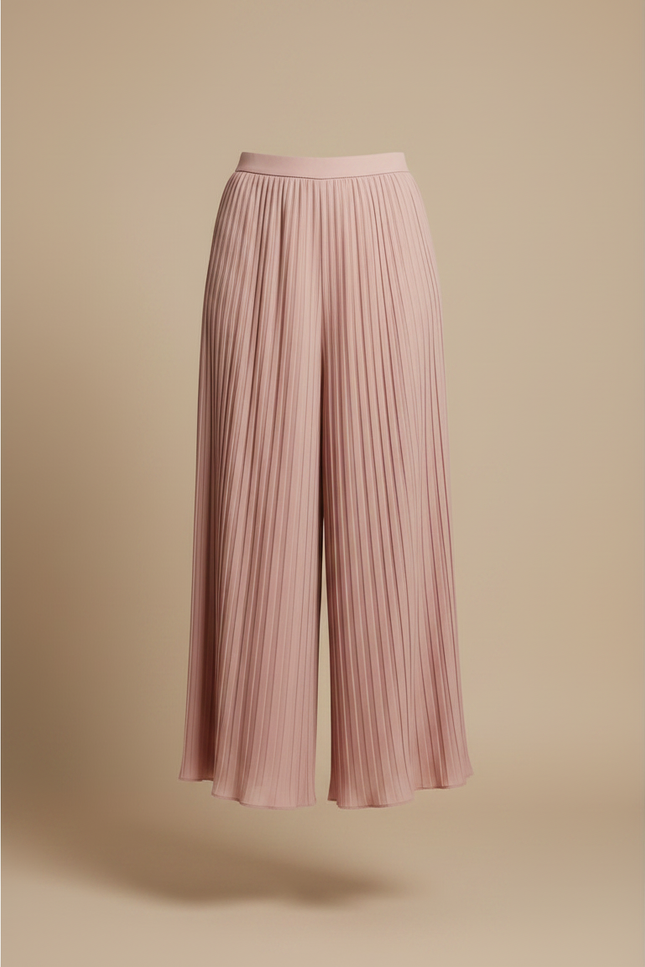 Pantalon Jupe Plissé Rose Poudré Fluide Long Élégant - Polyester - vue 3