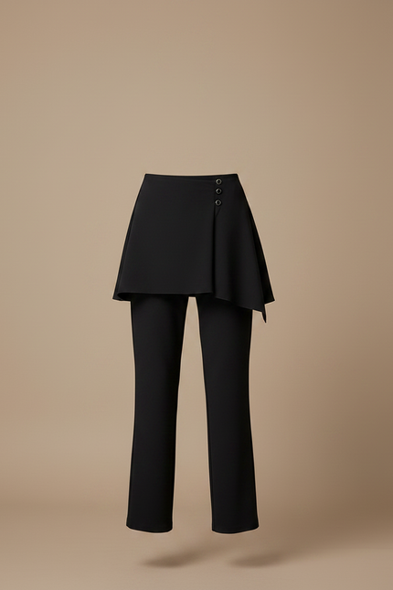 Pantalon Jupe Noir Superposé Élégant Femme Moderne - Polyester - vue 3