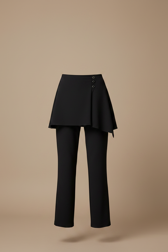 Pantalon Jupe Noir Superposé Élégant Femme Moderne - Polyester - vue 3
