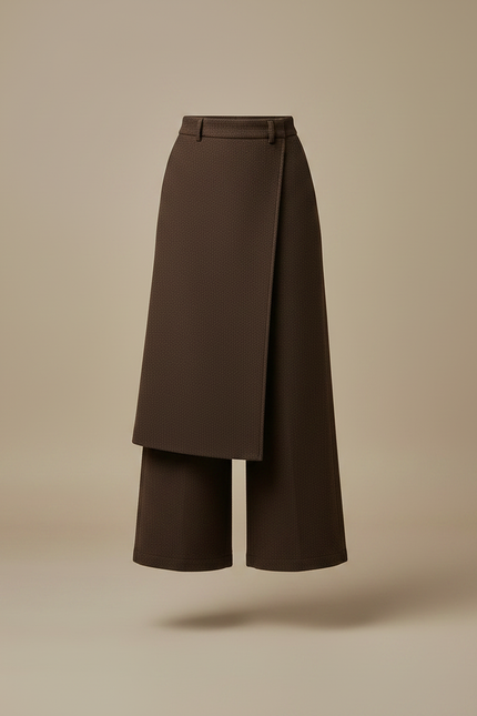 Pantalon Jupe Marron Laine Coupe Droite Élégant - vue 3