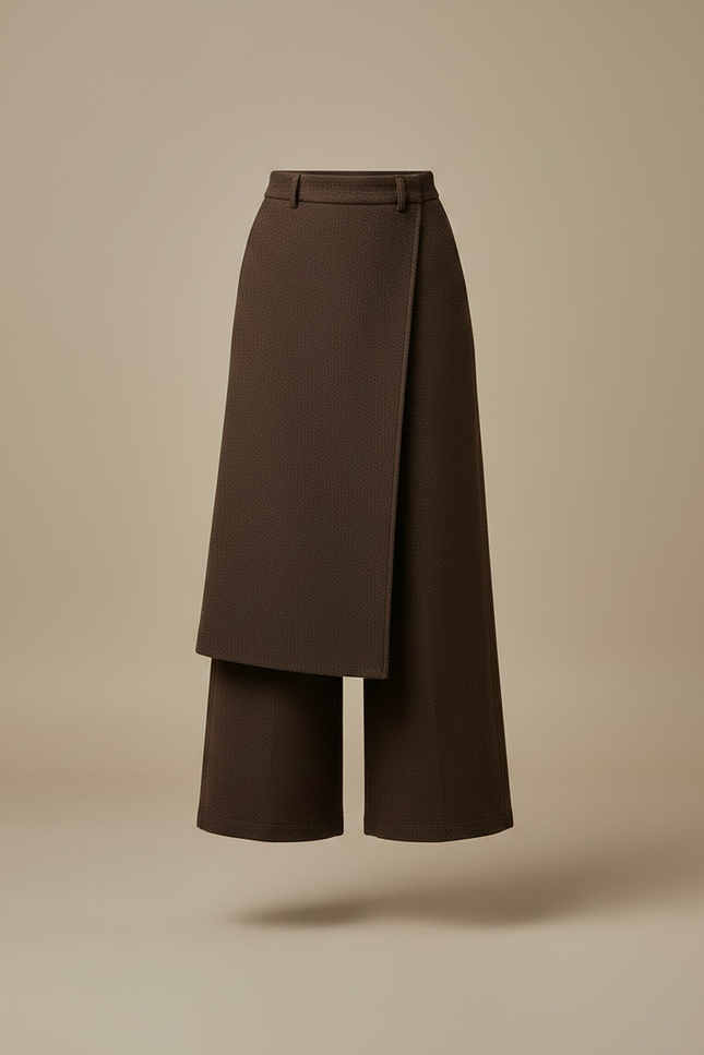 Pantalon Jupe Marron Laine Coupe Droite Élégant - vue 3