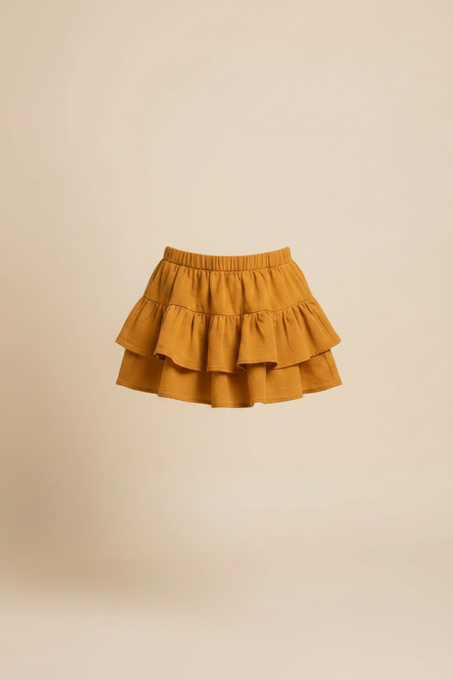 Pantalon Jupe Moutarde Volants Coton Confortable Enfant - Jaune - vue 3
