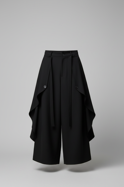 Pantalon Jupe Noir Ample Asymétrique Unisexe Moderne - Polyester - vue 3
