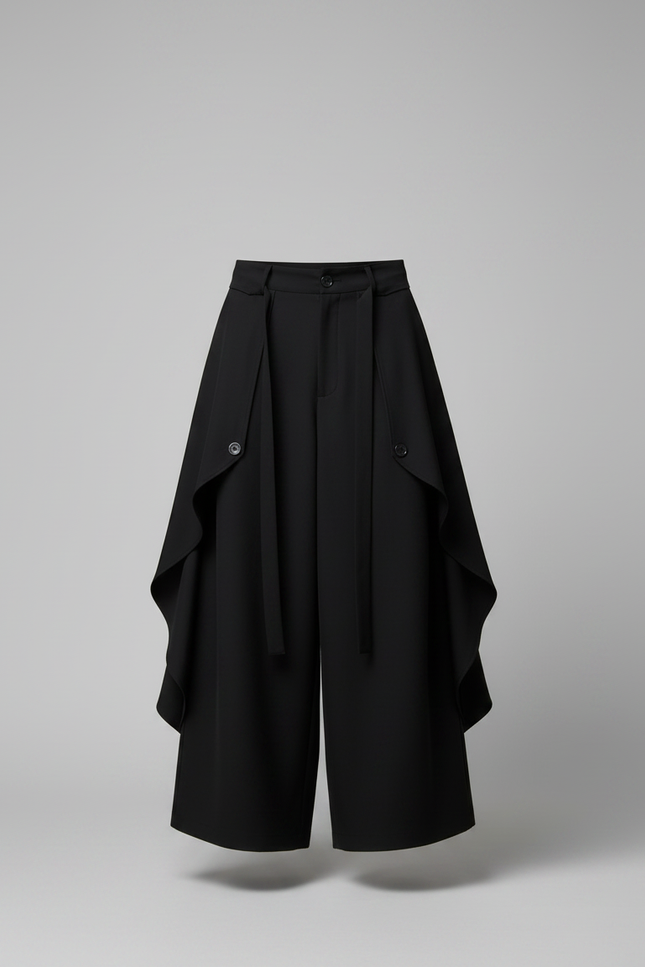 Pantalon Jupe Noir Ample Asymétrique Unisexe Moderne - Polyester - vue 3