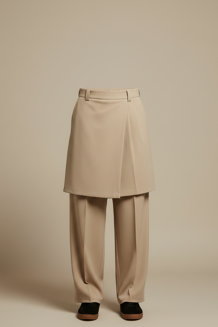 Pantalon Jupe Beige Droit Superposé Décontracté Homme - Polyester - vue 3