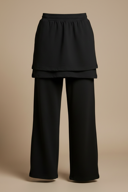 Pantalon Jupe Noir Ample Superposé Décontracté - Molleton - vue 3