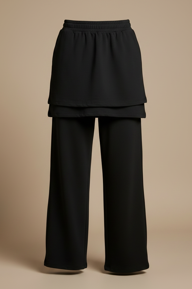 Pantalon Jupe Noir Ample Superposé Décontracté - Molleton - vue 3