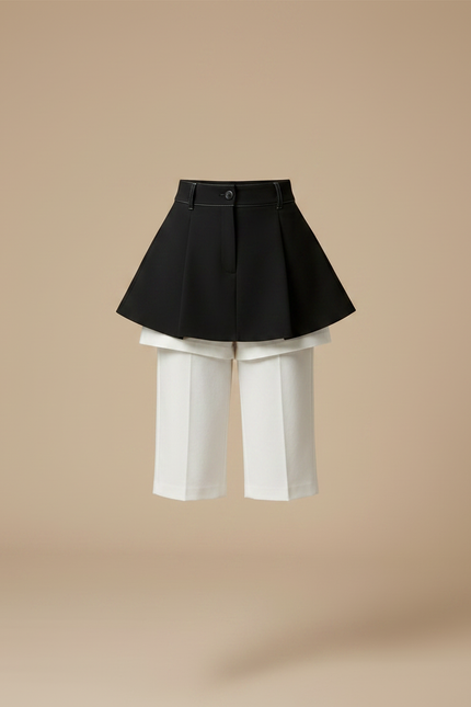 Pantalon Jupe Noir Plissé Superposé Élégant Court - Polyester - vue 3