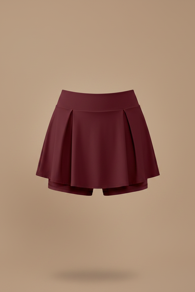 Pantalon Jupe Bordeaux Plissé Évasé Court Chic - Polyester - vue 3