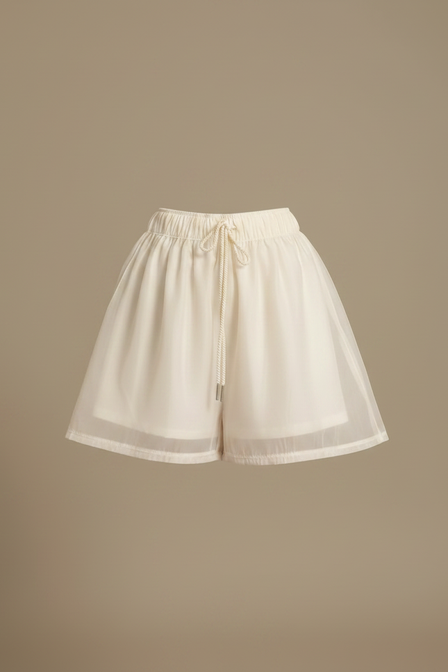 Pantalon Jupe Écru Fluide Taille Haute Chiffon Ample - Beige Polyester - vue 3