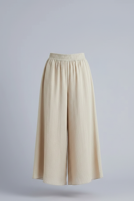 Pantalon Jupe Ample Beige Coton Lin Fluide Décontracté - vue 3