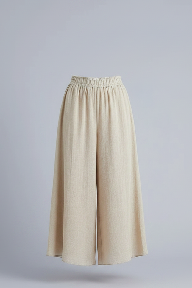 Pantalon Jupe Ample Beige Coton Lin Fluide Décontracté - vue 3