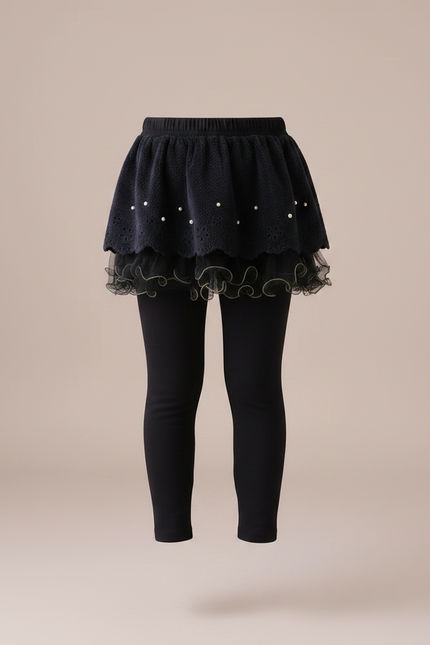 Pantalon Jupe Noir Superposé Perles Doux Fille - Molleton - vue 3
