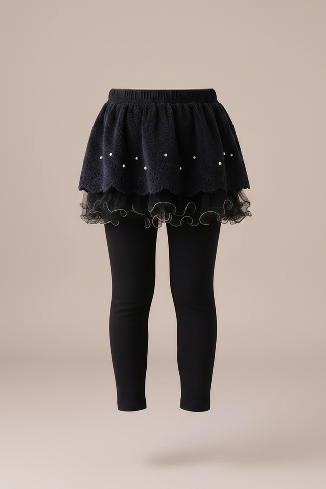 Pantalon Jupe Noir Superposé Perles Doux Fille - Molleton - vue 3