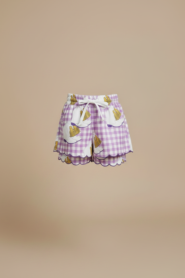 Pantalon Jupe Carreaux Violet Scallopée Coton Enfant - vue 3