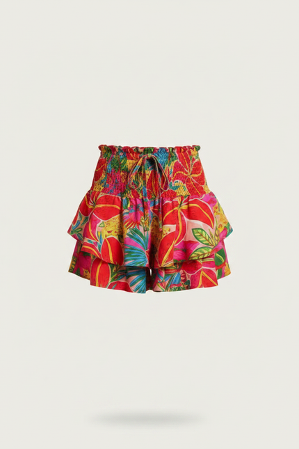 Pantalon Jupe Volants Imprimé Floral Smocké Coloré - Viscose - vue 3