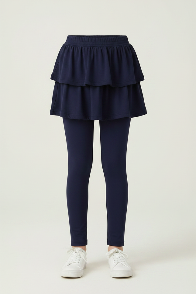 Pantalon Jupe Bleu Marine Superposé Volants Coton Confortable - vue 3