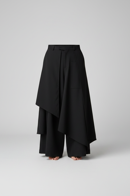 Pantalon Jupe Noir Ample Asymétrique Fluide Gothique - Polyester - vue 3
