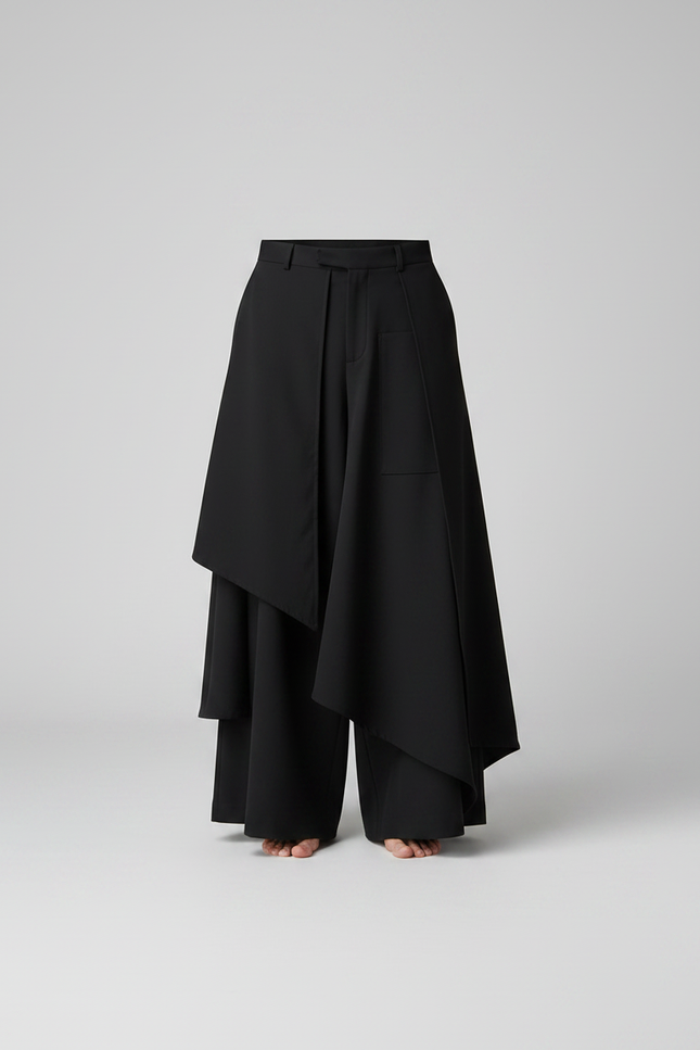 Pantalon Jupe Noir Ample Asymétrique Fluide Gothique - Polyester - vue 3