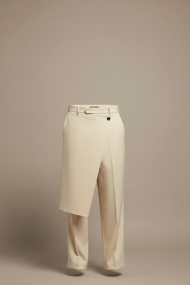 Pantalon Jupe Beige Asymétrique Droit Élégant Homme - Gabardine - vue 3