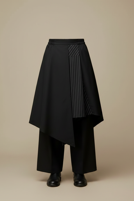 Pantalon Jupe Noir Asymétrique Rayé Ample Homme - Polyester - vue 3