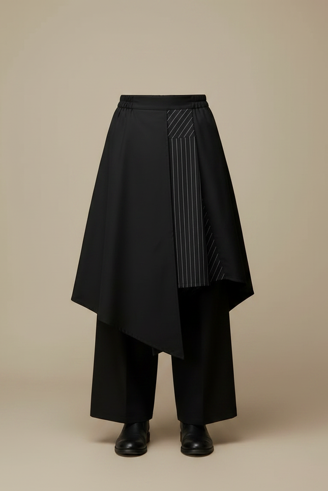 Pantalon Jupe Noir Asymétrique Rayé Ample Homme - Polyester - vue 3
