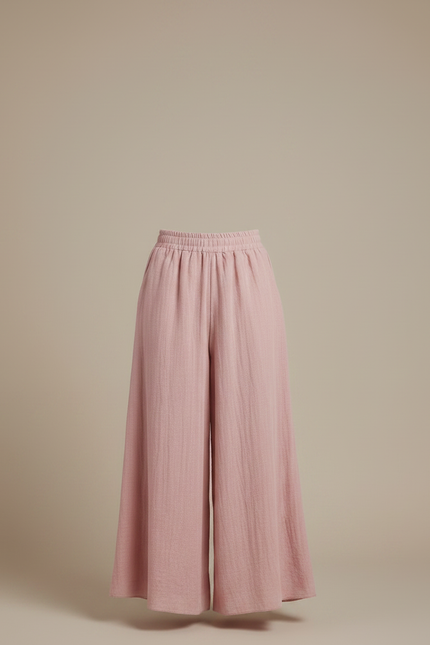 Pantalon Jupe Rose Ample Fluide Coton Lin Décontracté - vue 3
