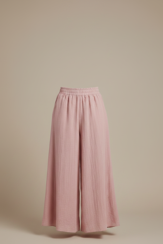 Pantalon Jupe Rose Ample Fluide Coton Lin Décontracté - vue 3