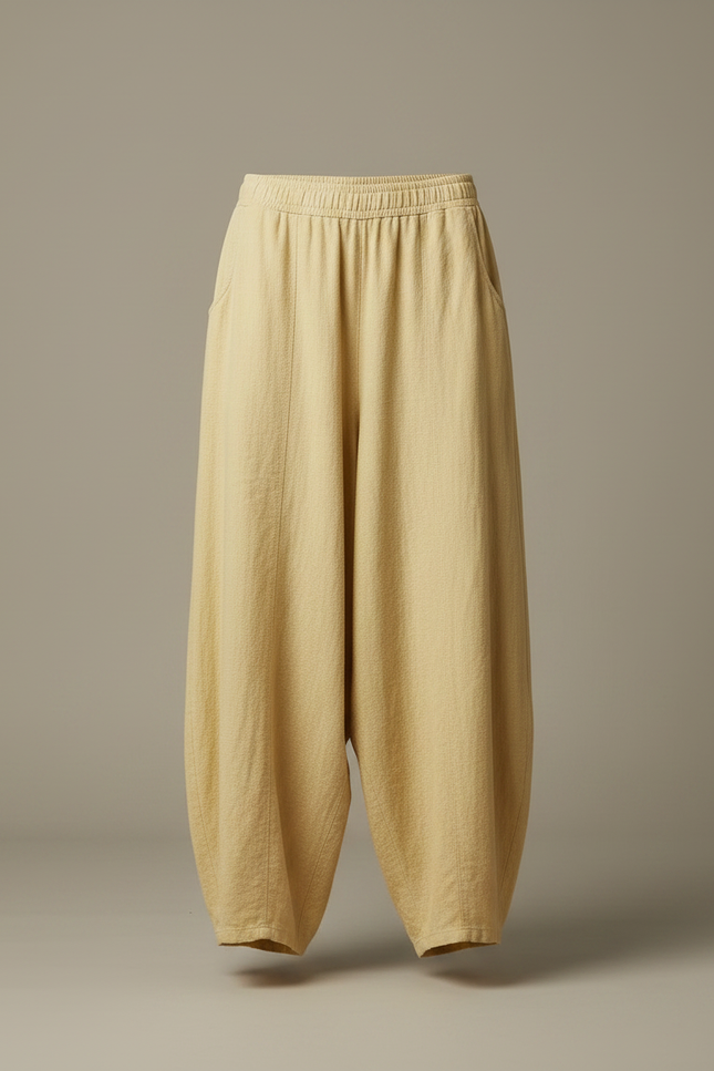 Pantalon Jupe Jaune Lin Ample Fluide Confortable - vue 3