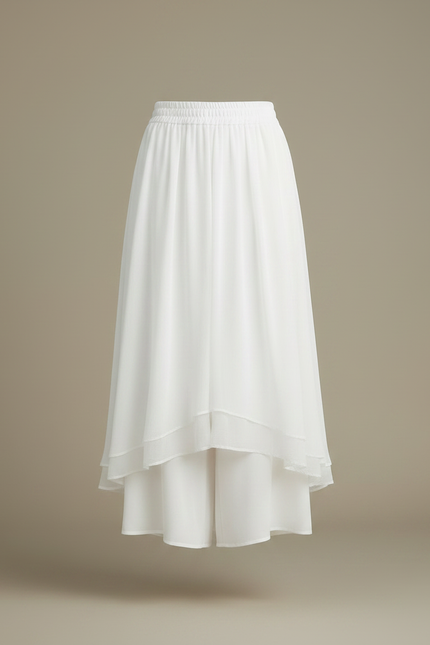 Pantalon Jupe Blanc Fluide Superposé Élégant Femme - Polyester - vue 3