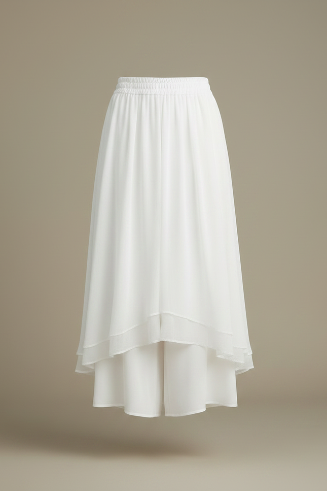 Pantalon Jupe Blanc Fluide Superposé Élégant Femme - Polyester - vue 3