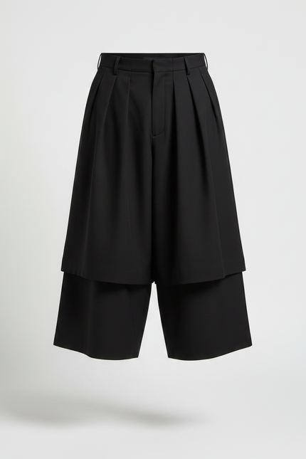 Pantalon Jupe Noir Plissé Ample Décontracté Homme - Gabardine - vue 3